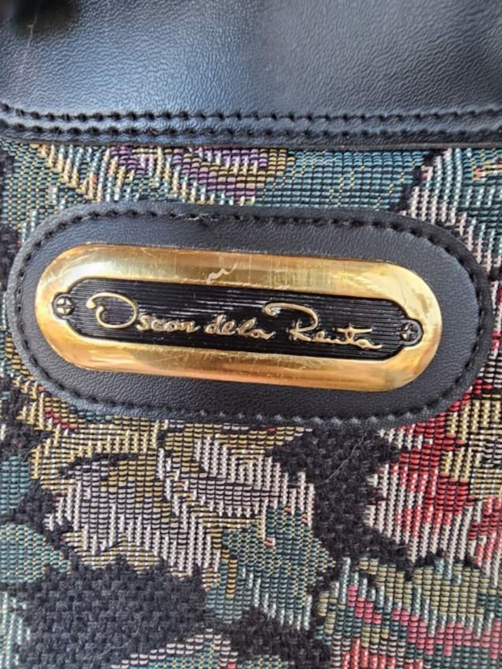 Vintage OSCAR DE LA RENTA Floral Tapestry Shoulder Bag with Leather Trim - Multi - Picture 3 of 7